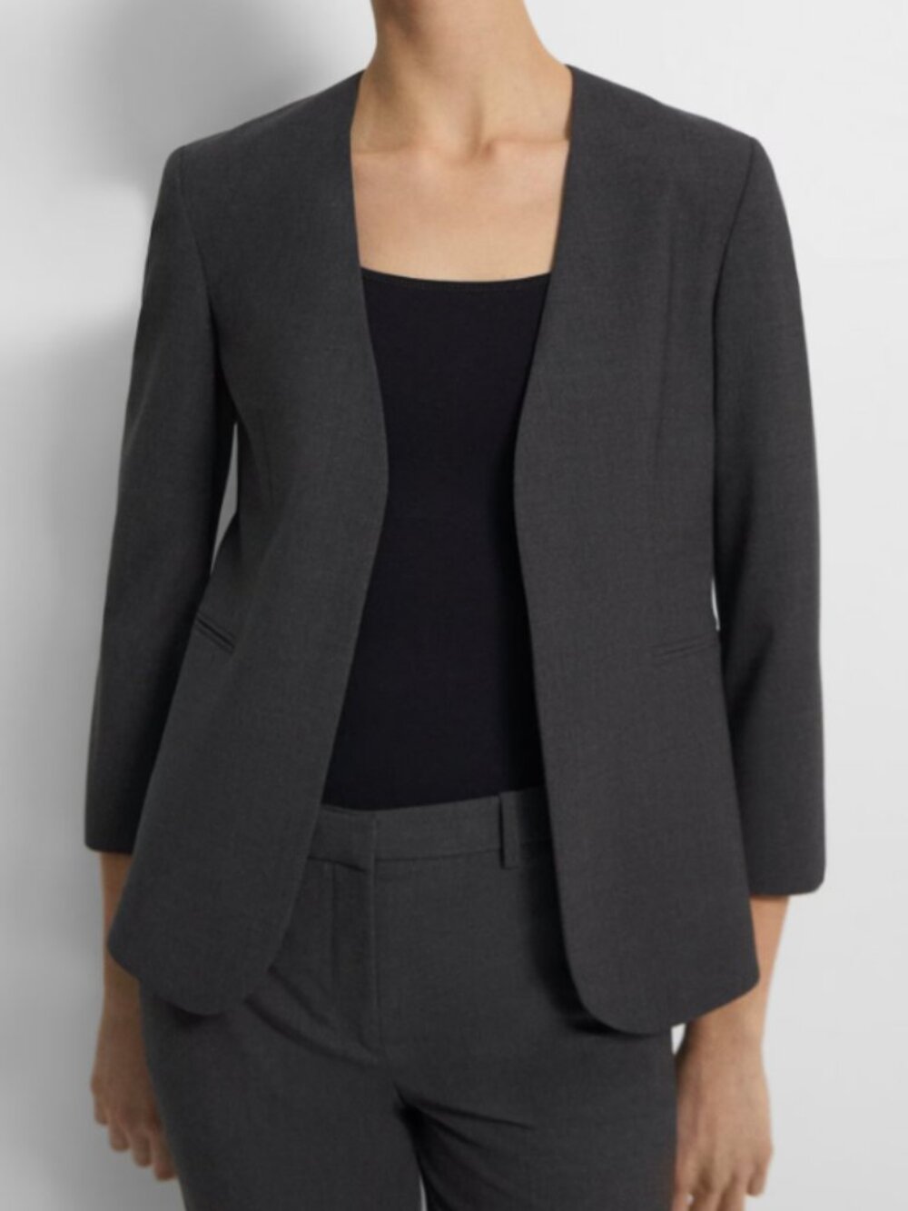 NWOT THEORY Lindrayia Blazer Jacket in Good Wool - 14 - Charcoal Melange Gray